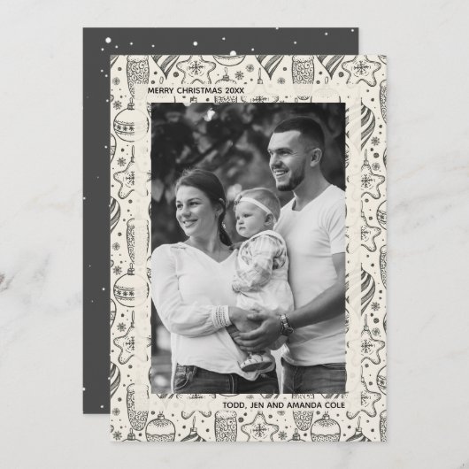 ヴィンテージオーナメント写真クリスマス シーズンカード (正面/裏面)