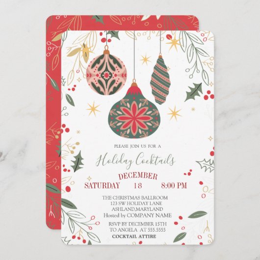 ヴィンテージオーナメント支社会社クリスマス 招待状 (正面/裏面)