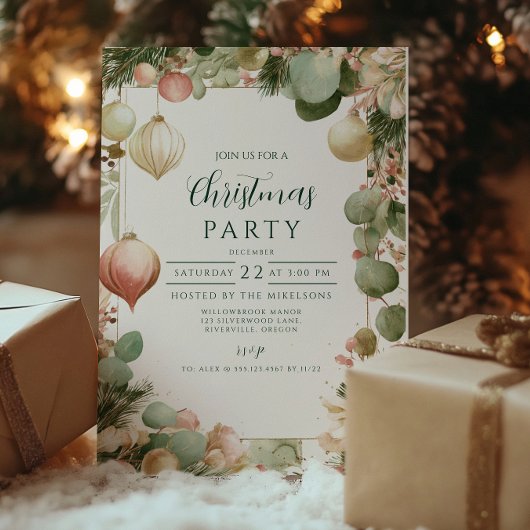 ヴィンテージオーナメント植物性クリスマスパーティー 招待状