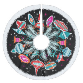 ヴィンテージオーナメント（黒い背景） ブラッシュドポリエステルツリースカート