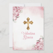 ヴィンテージオーバルピンクバタフライガールバプティスクロス 招待状 (裏面)