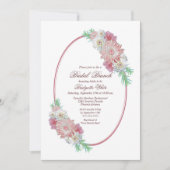 ヴィンテージオーバルフレームピンクフローラブライダルブランチ 招待状 (正面)