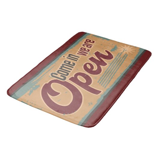 ヴィンテージオープン営業看板レトロカフェガレージ赤 バスマット (アングル)