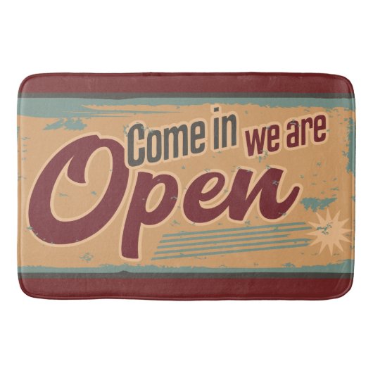 ヴィンテージオープン営業看板レトロカフェガレージ赤 バスマット (正面)