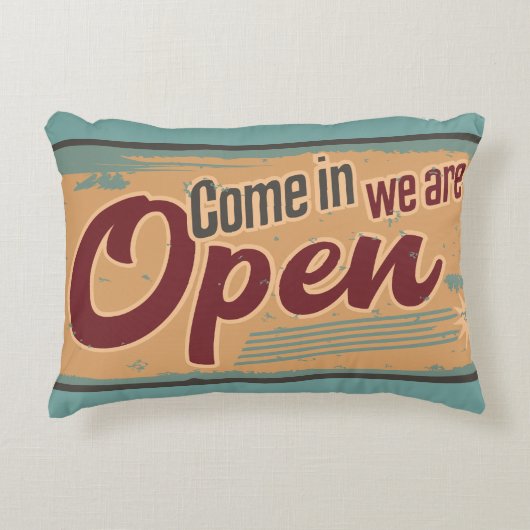 ヴィンテージオープン営業看板レトロカフェガレージ アクセントクッション (正面)