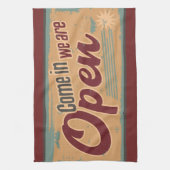 ヴィンテージオープン営業看板レトロカフェガレージ キッチンタオル (縦)