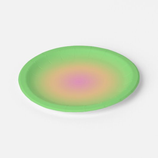 ヴィンテージオーラグリーンイエローピンクグラデーショングラデーション ペーパープレート (アングル)