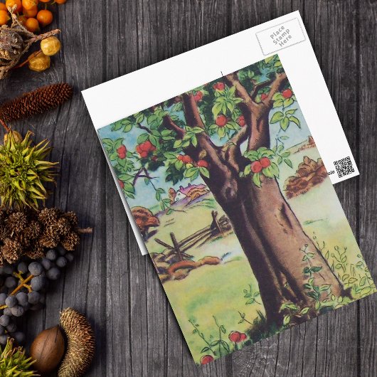 ヴィンテージオールドアップルツリーメドウフィールド ポストカード