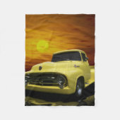 ヴィンテージオールドアンティークイエロートラック フリースブランケット (正面)