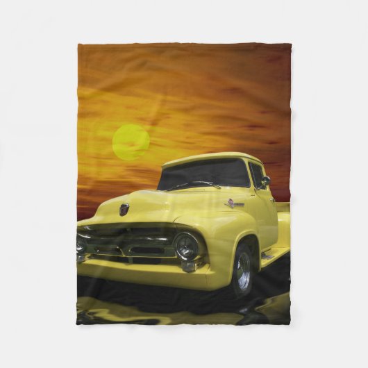 ヴィンテージオールドアンティークイエロートラック フリースブランケット (正面)