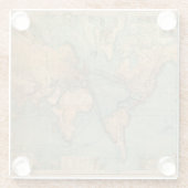 ヴィンテージオールドアンティークワールドマップリトグラフエレガント ガラスコースター (裏面)