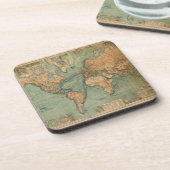 ヴィンテージオールドアンティークワールドマップリトグラフエレガント コースター (左側)