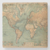 ヴィンテージオールドアンティークワールドマップリトグラフエレガント ストーンコースター (正面)