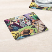 ヴィンテージオールドウェスト漫画ブックシーン スクエアペーパーコースター (アングル)