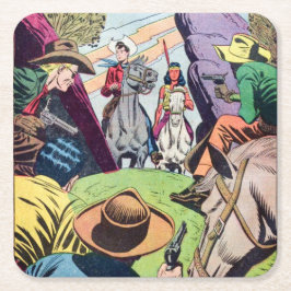 ヴィンテージオールドウェスト漫画ブックシーン スクエアペーパーコースター