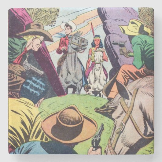 ヴィンテージオールドウェスト漫画ブックシーン ストーンコースター (正面)