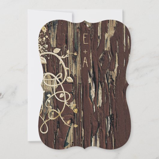 ヴィンテージオールドウッドつる植物スワールウェディング招待 招待状 (裏面)