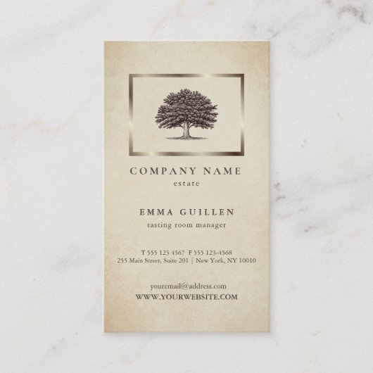 ヴィンテージオールドオークツリーエレガント名刺 名刺 (正面)