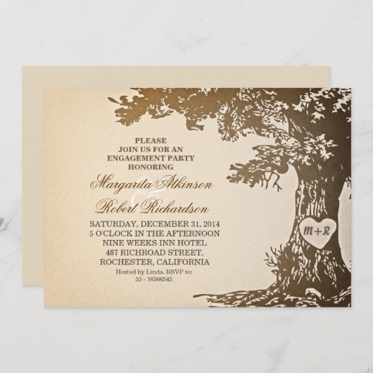 ヴィンテージオールドオークツリー婚約パーティ招待状 招待状 (正面/裏面)