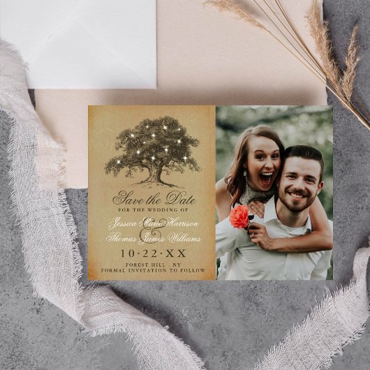 ヴィンテージオールドオークツリー結婚写真 セーブザデート