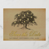 ヴィンテージオールドオークツリー結婚式の日付を保存実在 箔招待状ポストカード (正面)