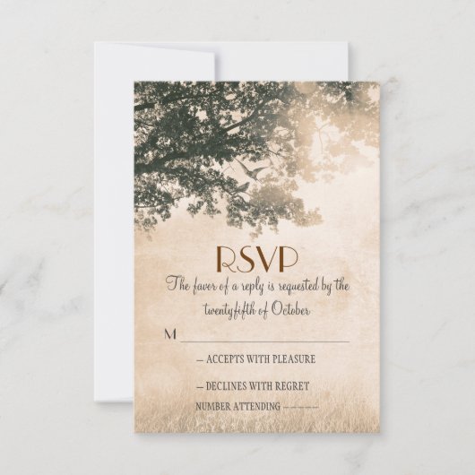 ヴィンテージオールドオークツリー結婚式RSVPカード 出欠カード (正面)