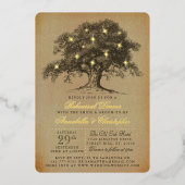 ヴィンテージオールドオーク結婚ツリーのリハーサルディナー 箔招待状 (正面)