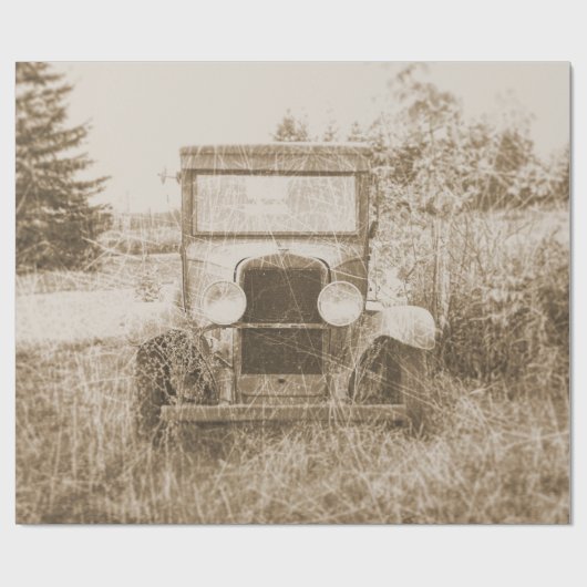 ヴィンテージオールドカーセピアアンティーク素朴テクスチャ ラッピングペーパー (フラット)