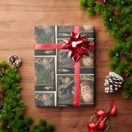 ヴィンテージオールドクラシックサンタ ラッピングペーパー (クリスマスギフト)