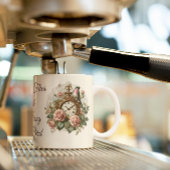 ヴィンテージオールドクロックセージ緑の鳥のフローラアンタク コーヒーマグカップ