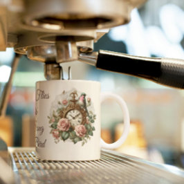 ヴィンテージオールドクロックセージ緑の鳥のフローラアンタク コーヒーマグカップ