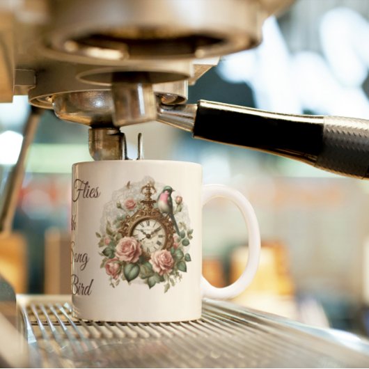 ヴィンテージオールドクロックセージ緑の鳥のフローラアンタク コーヒーマグカップ