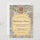 ヴィンテージオールドコンパスワールドマップバースデーパーティー 招待状 (正面)