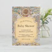 ヴィンテージオールドコンパスワールドマップベビーシャワー 招待状 (スタンド正面)