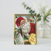 ヴィンテージオールドサンタクロースのおもちゃとトナカイ ポストカード (スタンド正面)