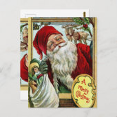 ヴィンテージオールドサンタクロースのおもちゃとトナカイ ポストカード (正面/裏面)