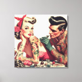 ヴィンテージオールドスクールタトゥーカップルイラストレーション キャンバスプリント (正面)