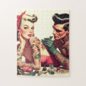 ヴィンテージオールドスクールタトゥーカップルイラストレーション ジグソーパズル (縦)