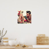 ヴィンテージオールドスクールタトゥーカップルイラストレーション ポスター (キッチン)