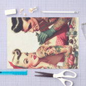 ヴィンテージオールドスクールタトゥーカップルイラストレーション 薄葉紙 (クラフト)