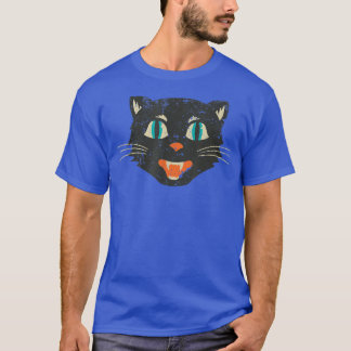 ヴィンテージオールドスクールブラックキャッ不気味トホラーローウィー Tシャツ