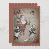 ヴィンテージオールドスタイルサンタクローイラストレーション シーズンカード (正面/裏面)