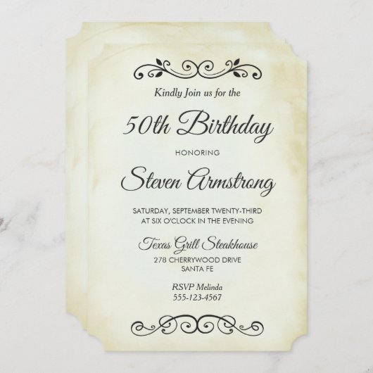 ヴィンテージオールドタイムウエスタンスタイル誕生日招待状 招待状 (正面/裏面)