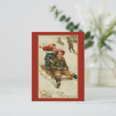 ヴィンテージオールドタイムテーマのクリスマスウィンターホリデー ポストカード (スタンド正面)