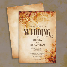 ヴィンテージオールドパーチメントとバラ結婚ズ 招待状