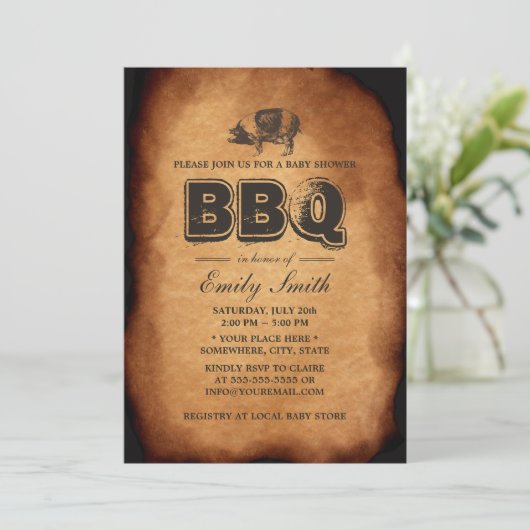 ヴィンテージオールドピグローストバーベキューベビーシャワーパーティー 招待状 (スタンド正面)