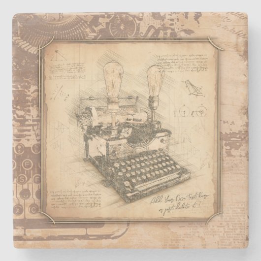 ヴィンテージオールドファッションアート作家/ライターギフト ストーンコースター (正面)