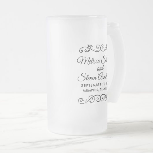 ヴィンテージオールドファッションドウェスタンスタイル結婚ズ フロストグラスビールジョッキ (正面右)