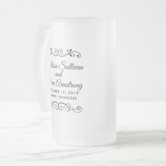 ヴィンテージオールドファッションドウェスタンスタイル結婚ズ フロストグラスビールジョッキ (正面左)