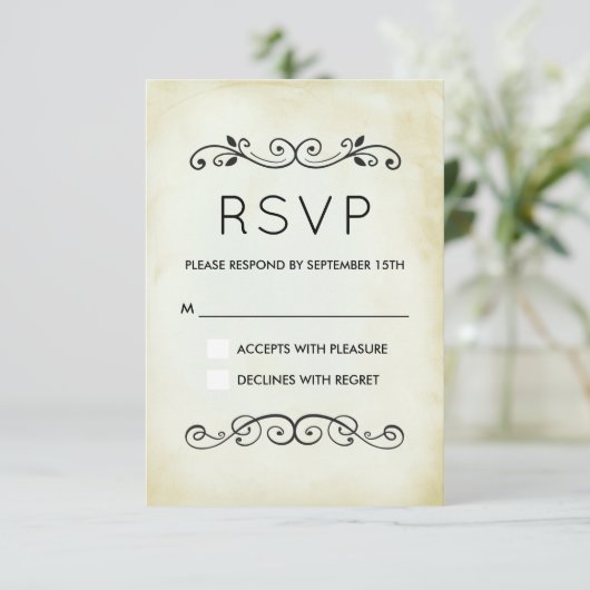 ヴィンテージオールドファッションドウェスタンテーマウェディングRSVP 出欠カード (スタンド正面)